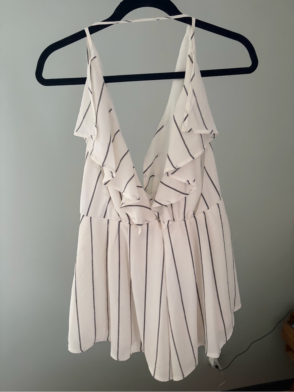 White Striped Ruffle Front Romper - Picture 2 of 3